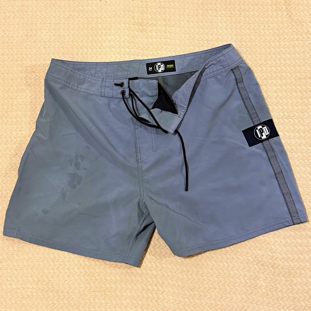 IPD B100 Men's Solid Gray Board Shorts Swim Bottom Size 34 Drawstring